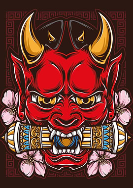 Red Oni with Cherry Blossoms
