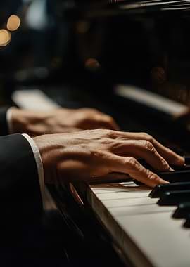 Hands playing piano keys close-up