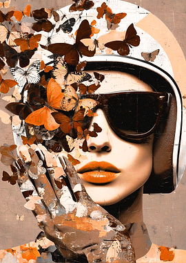 Winged by Butterflies: Vintage Sepia Rider