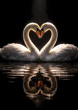 Swans Couple - Luxury Animal Wall Art - Romantic Gift Decor
