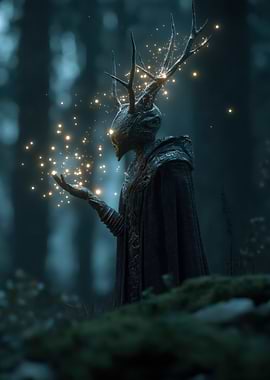 Mystical Forest Entity with Glowing Particles
