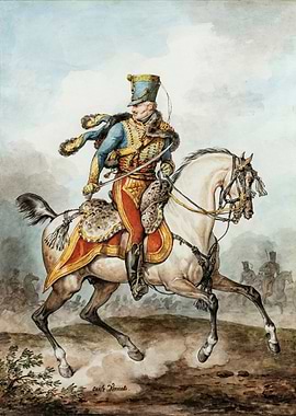 Hussar on Horseback Watercolor Painting