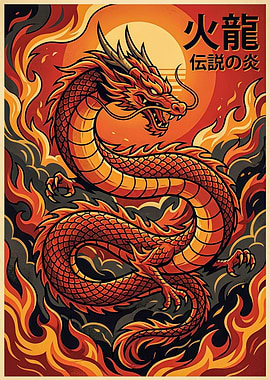 Fiery Dragon Legend Art Poster