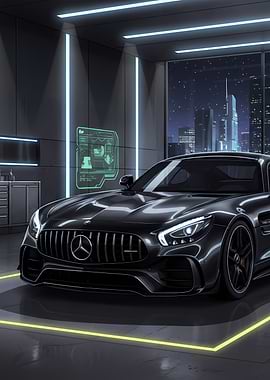 Sleek Black Mercedes-AMG in Modern Garage
