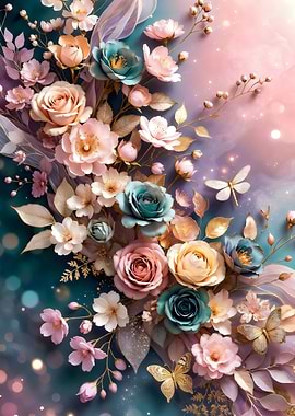 Floral Arrangement with Butterflies and Sparkles