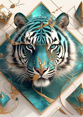 Teal Tiger with Golden Accents