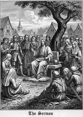 The Sermon: Engraving of Jesus Teaching