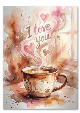 Watercolor Coffee Cup with Love Message