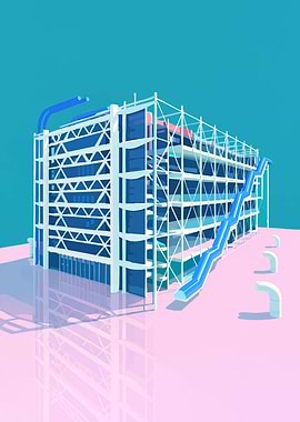 Abstract Building with Blue Pipes