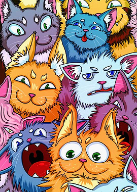 Cartoon Cats Crowd