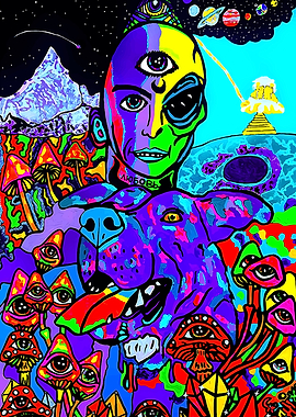 Psychedelic Vision: Man, Dog, and Mushrooms
