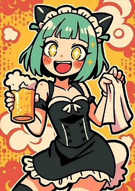 Anime Girl Maid with Beer