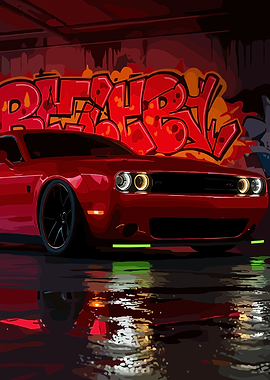 Red Car with Graffiti Background