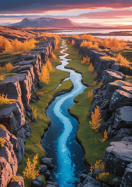 Icelandic Landscape with River and Cliffs