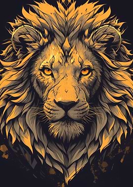 Lion Portrait with Golden Mane