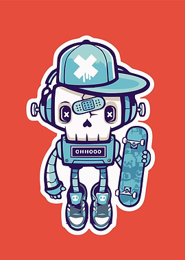 Robot Skateboarder Cartoon Illustration