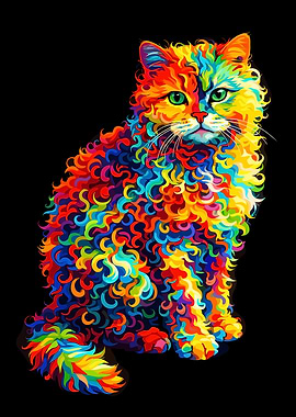 Colorful Cat Portrait on Black Background