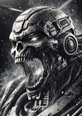 Void Reaper Scream: Monochrome Cyber Skull