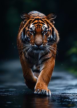Majestic Tiger Walking Forward