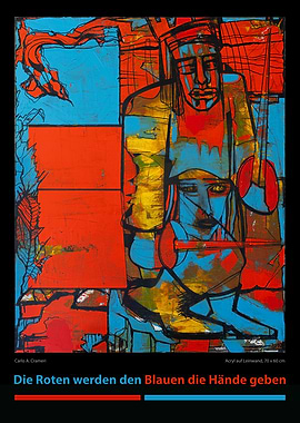 Abstract Painting: Red and Blue Figures