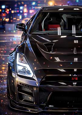 Sleek Black Nissan GT-R Close-Up
