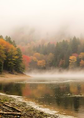 Autumn Lake in Fog