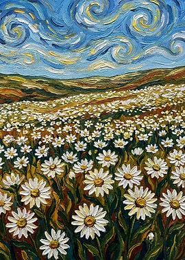 Daisy Field Impressionist Painting