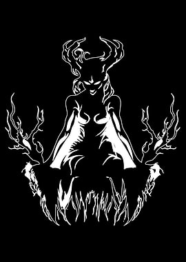 Horned Woman Silhouette in Black and White