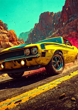 Muscle Car Desert Race Art