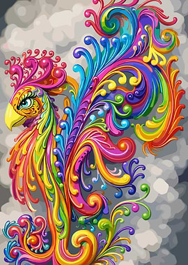 Colorful Ornate Bird Digital Art
