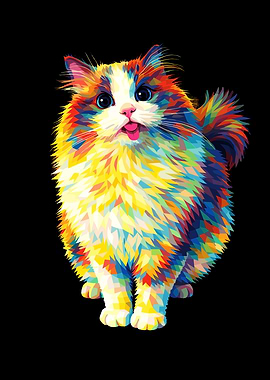 Colorful Cat Portrait on Black Background