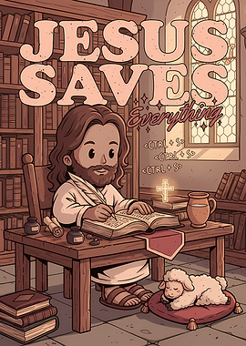 Jesus Saves Everything Cartoon Illustration