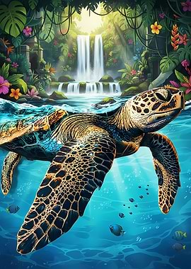 Sea Turtle in Tropical Paradise