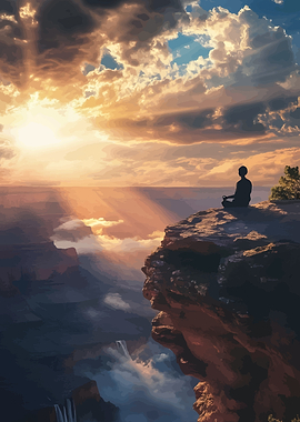 Meditating Silhouette at Canyon Sunset