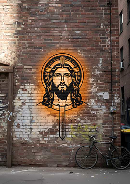 Jesus Graffiti Art on Brick Wall