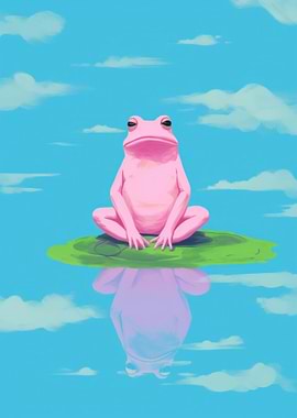 Pink Frog on Lily Pad Reflection