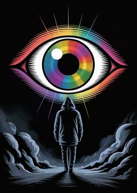 Rainbow Eye and Hooded Figure