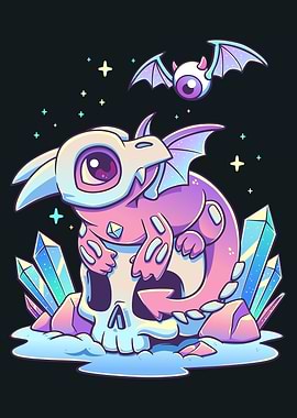 Pastel Goth Dragon on Skull