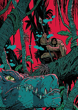 Jungle Adventure with Alligator and Warrior