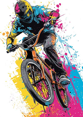 BMX Rider Colorful Splatter Art
