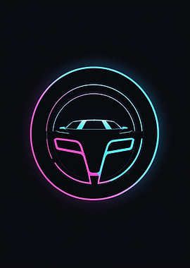 Neon Car Emblem — Futuristic Cyberpunk Automotive Minimalist Poster
