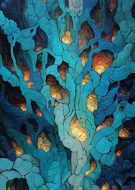 Abstract Blue and Gold Veins Painting