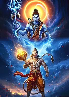 Shiva and Hanuman Digital Art