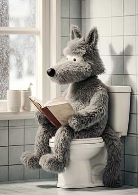 Wolf Reading on Toilet