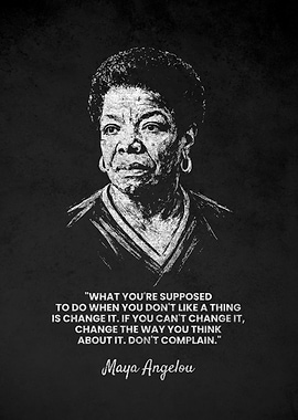 Maya Angelou Portrait with Change Quote