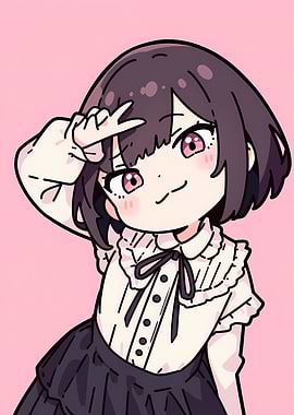 Cute Anime Girl Peace Sign Portrait