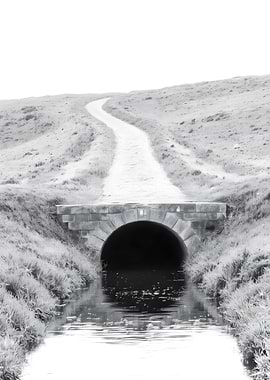 Monochrome Landscape with Tunnel and Path