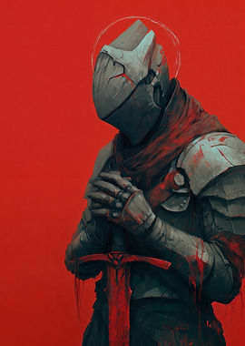 Bloody Knight with Sword on Red