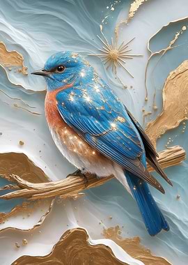 Elegant Eastern Bluebird on Golden Branch