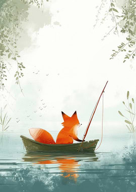 Fox fishing on a lake